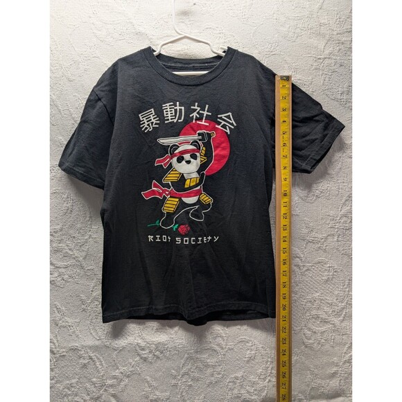 Riot Society Black Graphic T-Shirt Medium Panda Samurai Rose Rising Sun Japanese - Picture 5 of 7